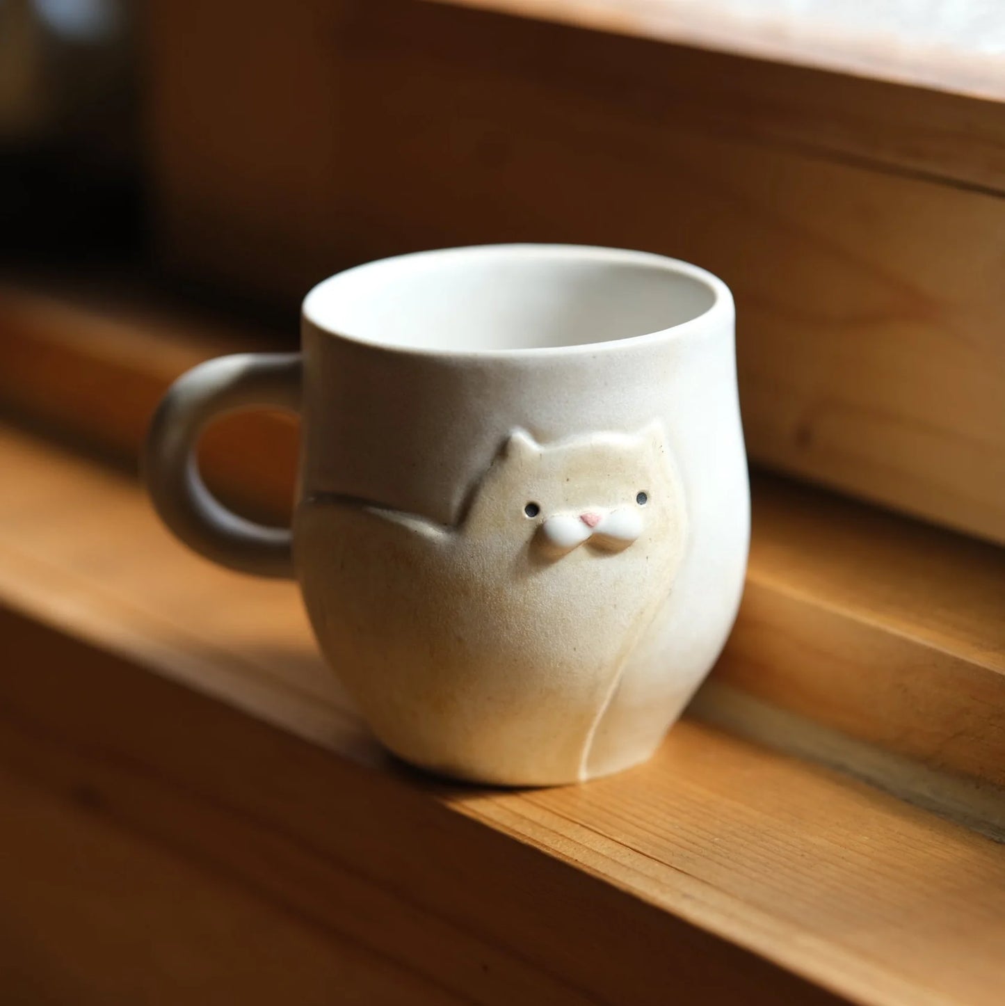 手作陶瓷猫杯-米色