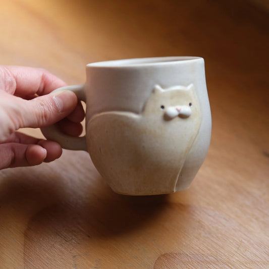 手作陶瓷猫杯-米色