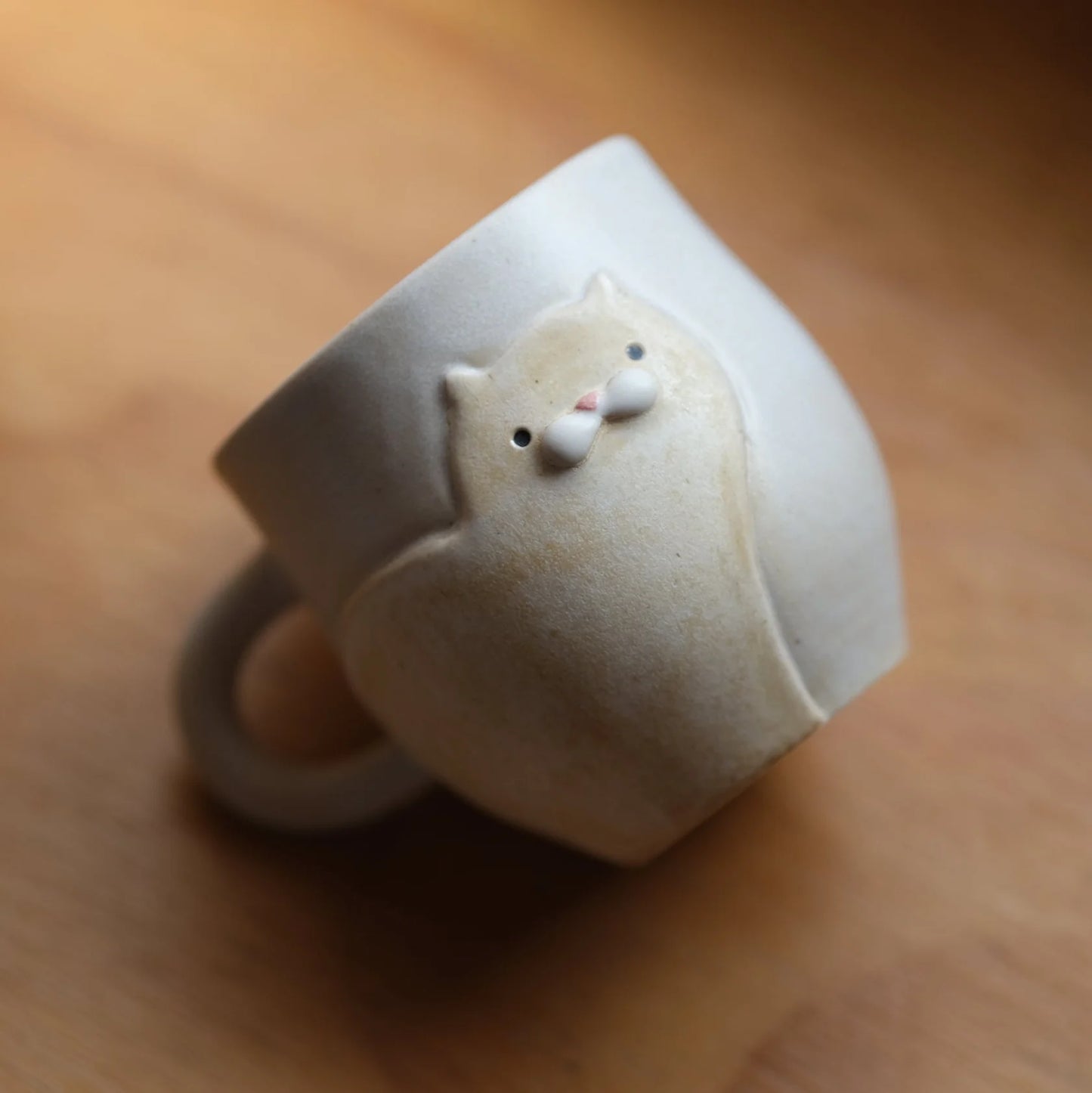 手作陶瓷猫杯-米色