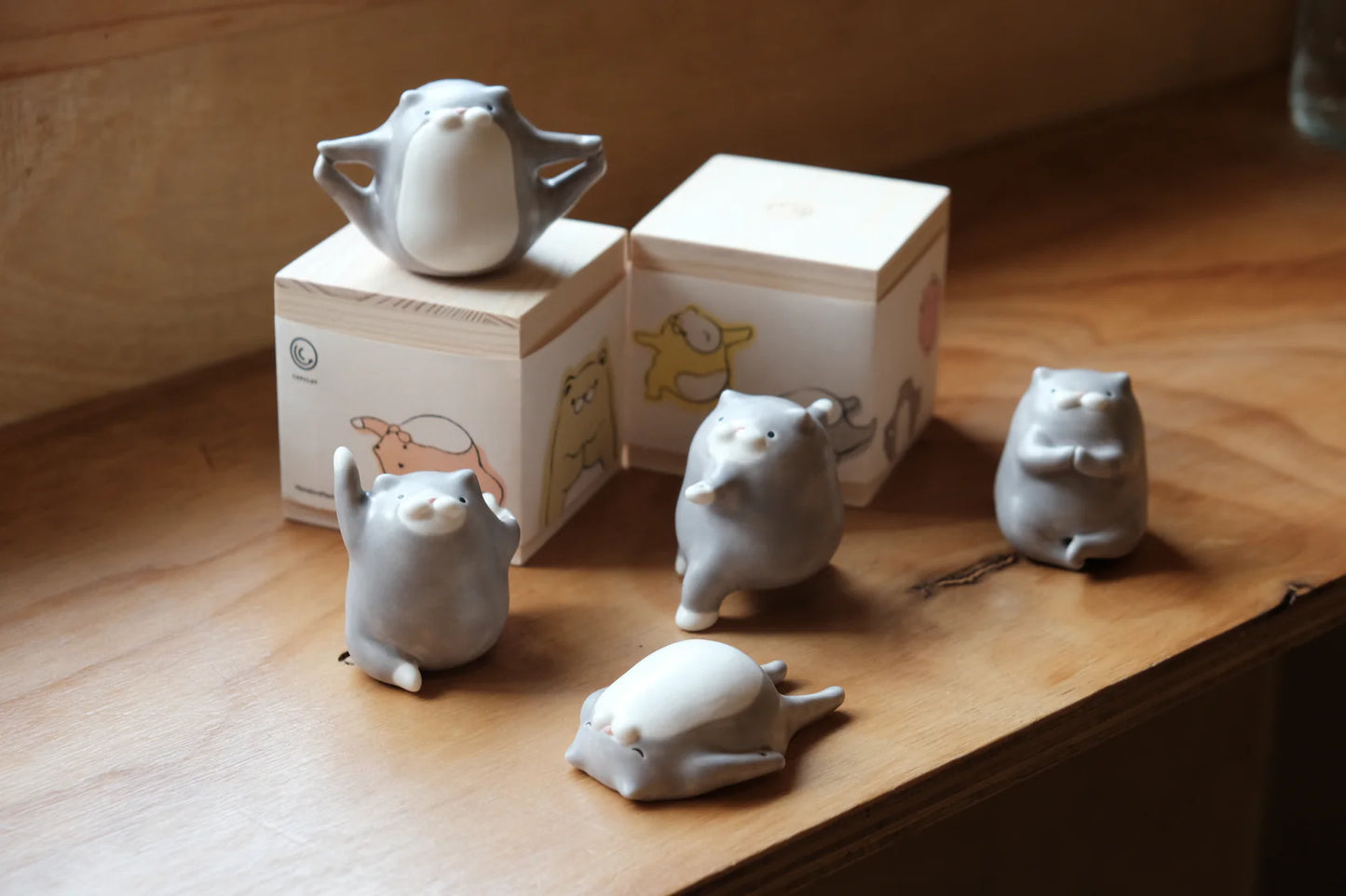 手作陶瓷 猫瑜珈盲盒 淺米白（一套六款）