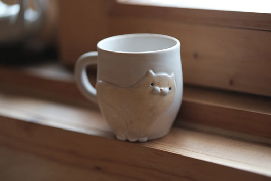 手作陶瓷猫杯2-米色