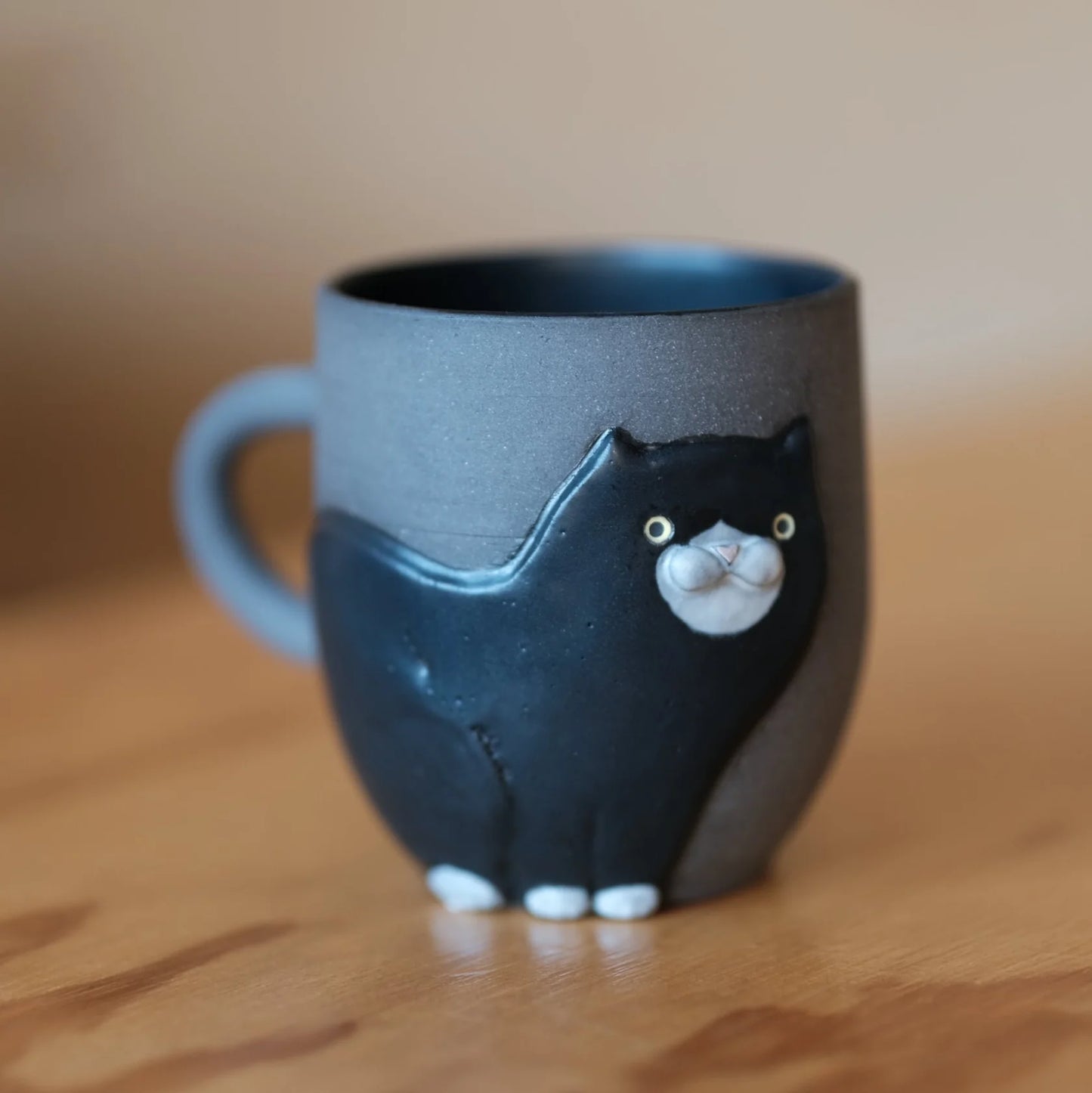 手作陶瓷猫杯-黑色